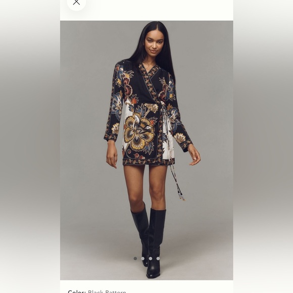 FARM Rio Dresses & Skirts - NWT Anthropologie x FARM Rio Maxi Black Floral Wrap Mini Dress Women’s Medium